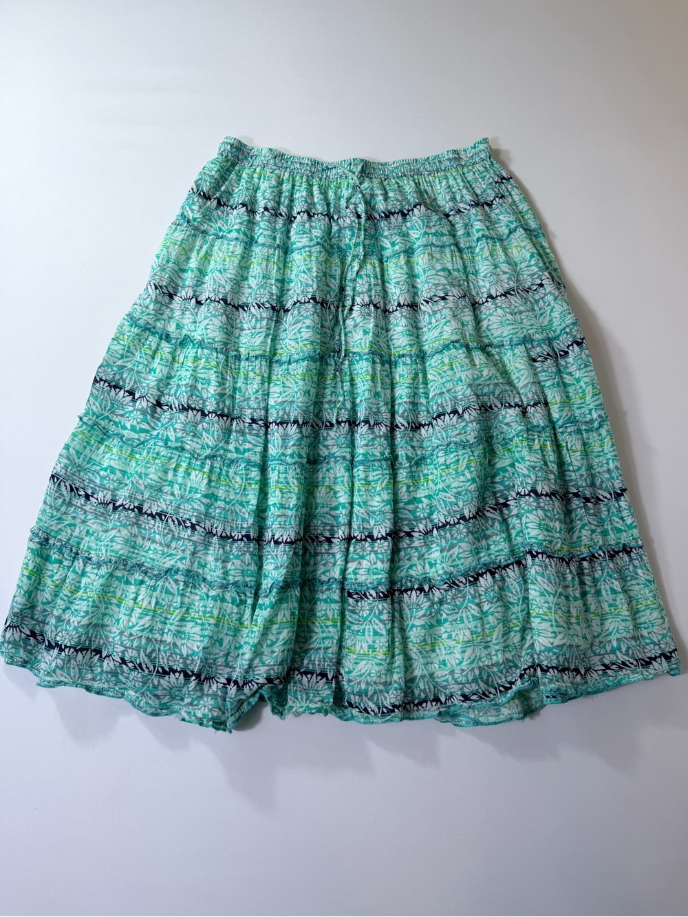 Kim Roger’s Cotton Boho Midi Lined Skirt Blue & Green Floral Women’s Size Medium
